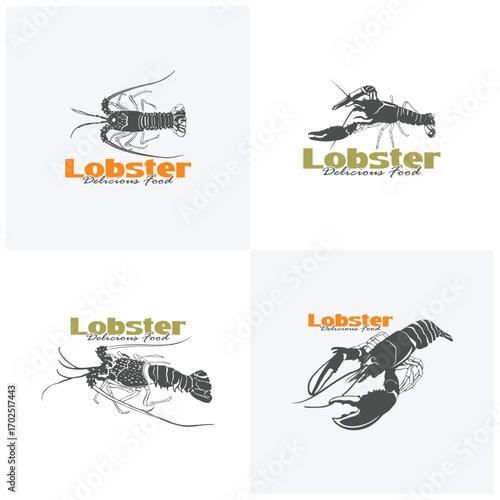 Set of Lobster for Seafood Restaurant logo design vector. Lobster logo template illustration