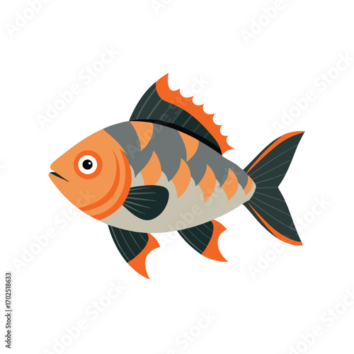Vector art of stylized illustration of an orange and grey striped fish