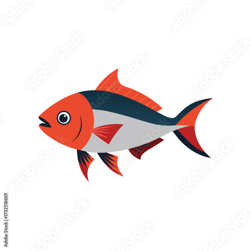 Vector art of stylized illustration of a red and grey fish