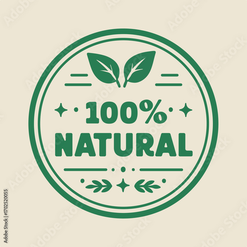 Etiqueta sello 100% natural en color verde para producto