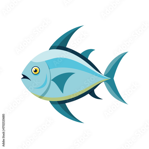 Vector art of a light blue fish with yellow eyes and dark blue fins