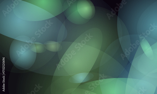 Abstract soft focus background with flowing green and blue light orbs and shapes