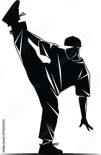 Dynamic breakdancer strikes a pose with impressive leg extension, conveying energy and rhythmic movement for dance school promotions or urban culture campaigns