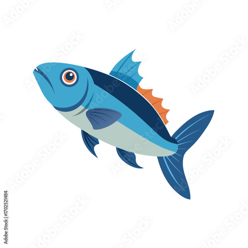 Vector art of a vibrant blue cartoon tuna fish swimming, isolated on a