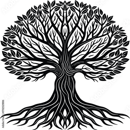 A stark black and white line art illustration showcasing intricate details