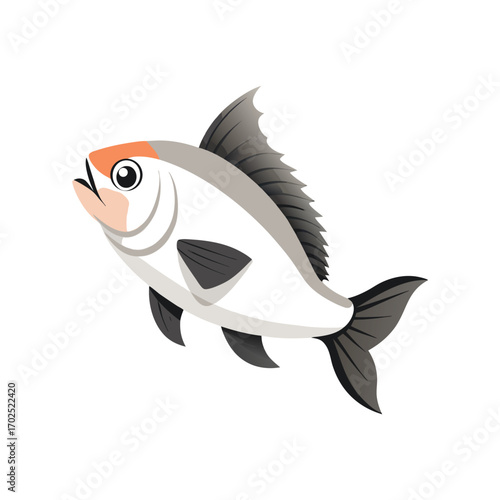 Vector art of stylized fish with orange fin and dark scales