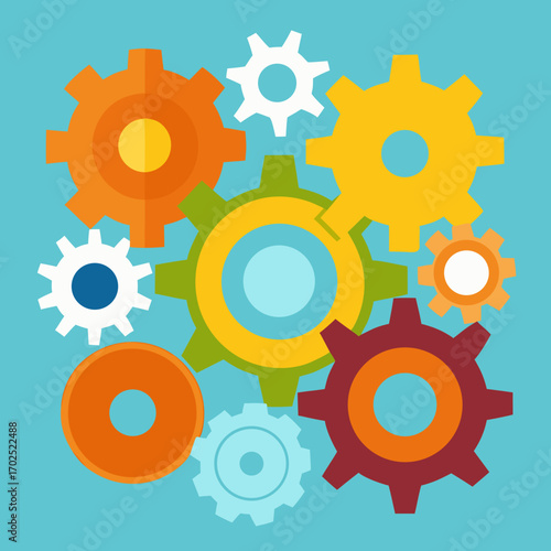 Interlocking Gears: A vibrant illustration showcasing the interconnectedness of gears, with each gear representing an essential component of a larger machine