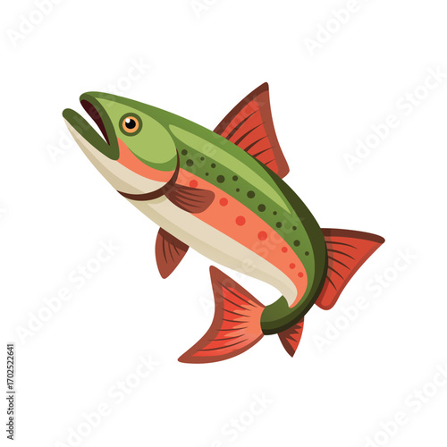 Vector art of a colorful rainbow trout fish swimming isolated on a