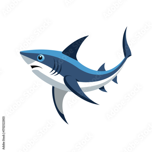 Vector art of a dynamic blue shark swimming powerfully isolated on a