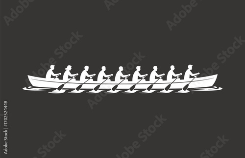 Dynamic White Silhouette of Rowing Team in Action, Perfect for Sports, Teamwork, Fitness Illustrations, Ideal for Commercial Use on Adobe Stock