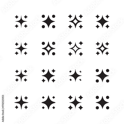 abstract geometric pattern symbols vector art 4 by 4 grid of star and dot shapes for visual cognition