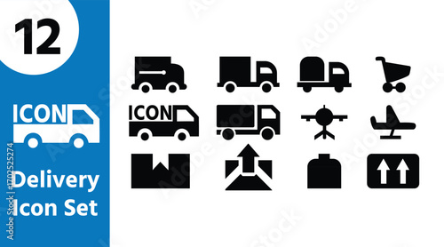 Collection of delivery and shipping icons including trucks planes drones and boxes