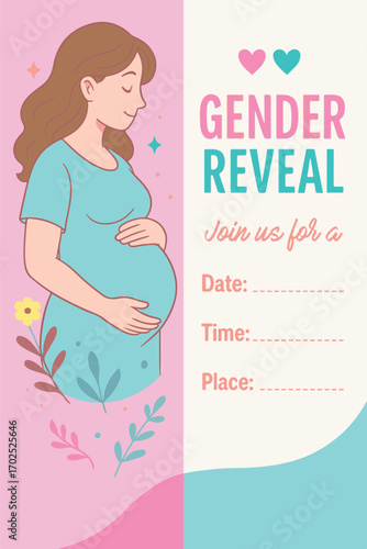 Gender reveal invitation template pink and blue baby shower design
