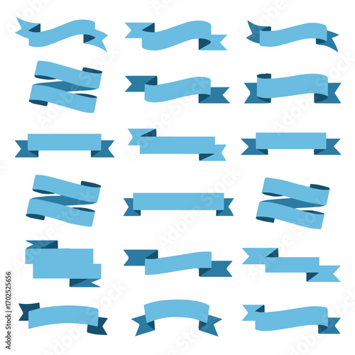 vector blue ribbons collection 18 flat banner designs for labels badges headings decorations