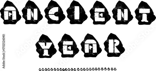 Ancient Stone Carved Font – Primitive Rock Texture Alphabet Archeology Tribal Typography