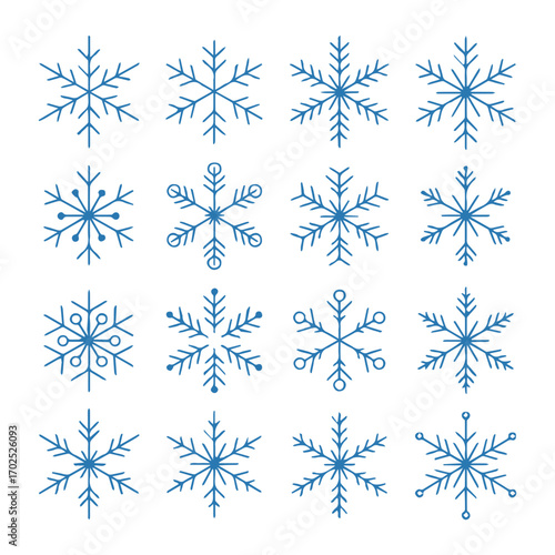 elegant blue snowflake vectors geometric winter patterns set of 16 icons for festive holiday decoration projects