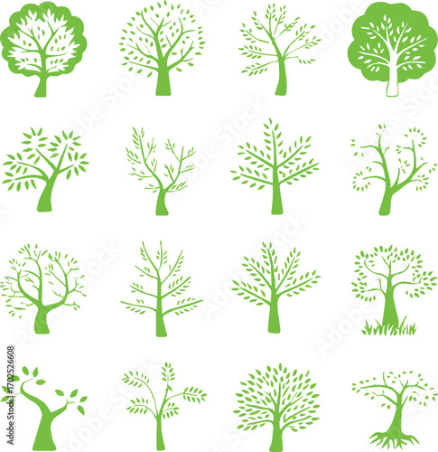 stylized tree illustration icons pack 16 vector ai eps jpeg png eco nature symbols for branding and logo design