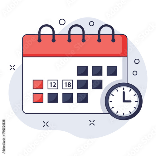 Calendar and clock icon representing scheduling and time management.