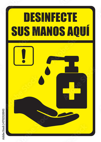 Rotulo para imprimir desinfecte sus manos aquí