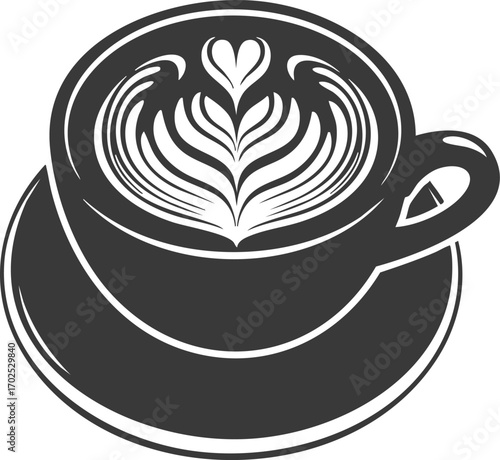 Creamy Latte Art: Coffee Cup Illustration for Cafe Menus & Websites