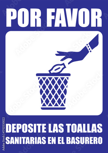 Rótulo deposite toallas sanitarias en el basurero señal de baño imprimible