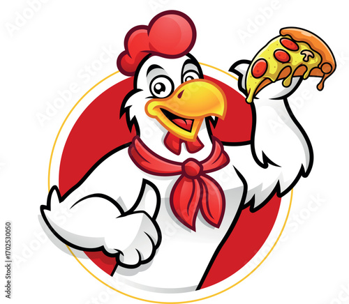 Logo de pollo sosteniendo una pizza