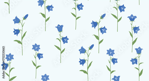 Delicate blue bellflower pattern for elegant floral backgrounds and designs