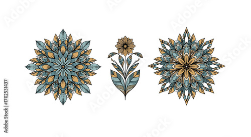 Ornate floral motifs inspired by indian block printing techniques for textile design applications