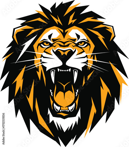 Fierce lion roaring with sharp teeth, perfect for branding, sports teams, and powerful logos that command attention and exude strength, courage and leadership