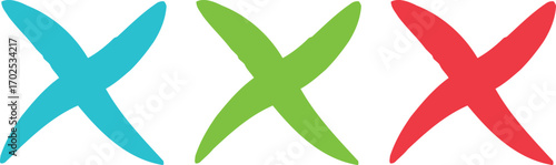 X marks, cross green and red showing a wrong or incorrect