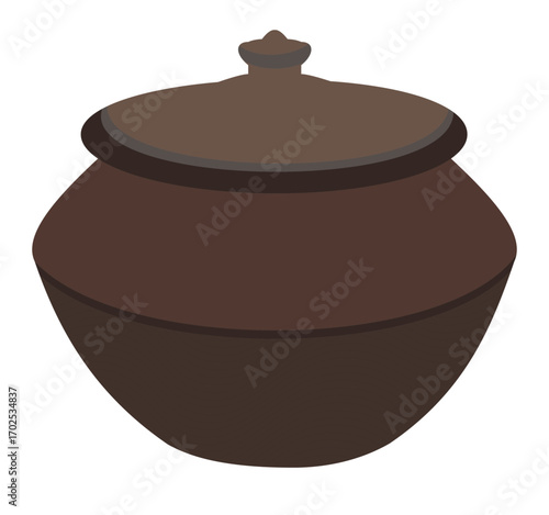 Traditional clay cooking pot with closed lid flat vector illustration on white