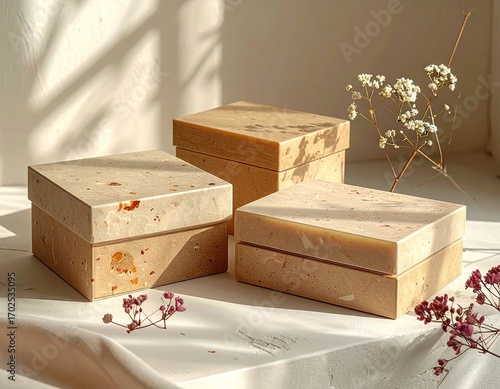 Beige Recycled Paper Gift Boxes with Dried Flowers