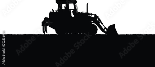 Backhoe loader silhouette, black silhouette, construction machinery, excavation site, earth-moving equipment, digging, loader machine, tractor silhouette, construction industry