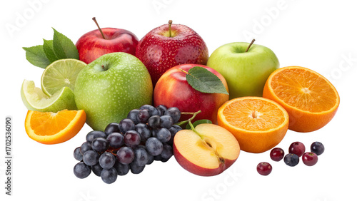 Food collection of  different fruits, apple orange white or  transparent background