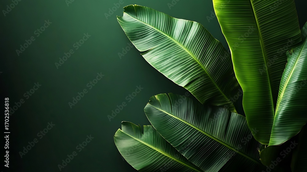 Obraz premium Green banana leaves artistic wallpaper with exotic tropical jungle theme picture