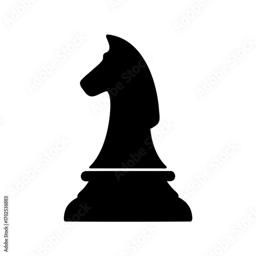 A silhouette of a chess knight piece on a white background
