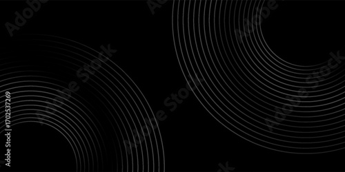 Abstract black glowing geometric lines on gray background. Modern shiny blue circle lines pattern. Futuristic technology concept. Suit for cover  poster