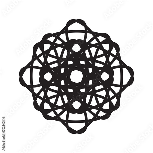 Elegant black abstract geometric design on a white background, creating a symmetrical pattern