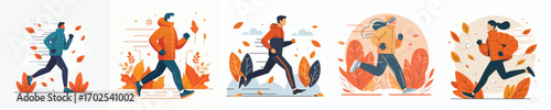 vector of a person jogging in autumn