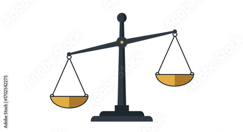 Scales of justice isolated on white background, symbolizing fairness, balance, and legal proceedings, with golden pans and a dark stand