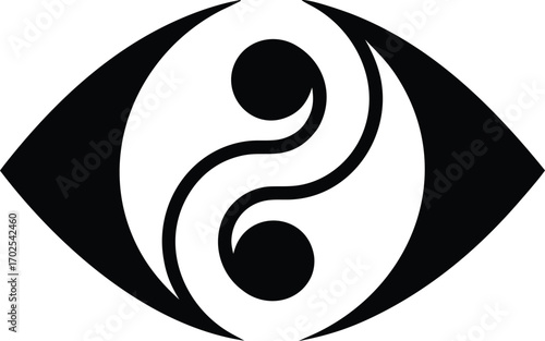 Abstract symbolic eye showcases a swirling yin and yang symbol on transparent background