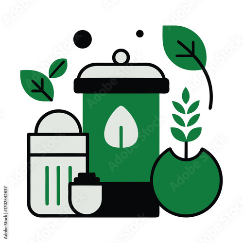 recycling composting icon set representing recycling composting and sustainability clean design elements vector
