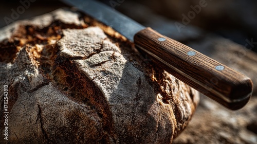 Rustic Bread and Knife in Warm Natural Light
