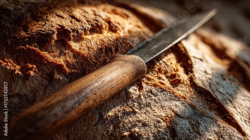 Rustic Bread and Knife in Warm Natural Light
