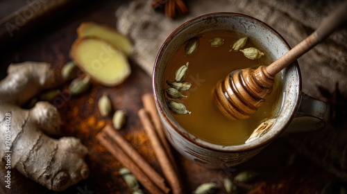 Spiced Ginger Tea with Honey and Cardamom
