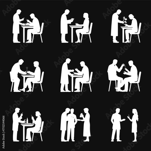 Silhouette of doctor consulting patient, healthcare professional, medical consultation, doctor and patient interaction, clinical discussion, hospital care