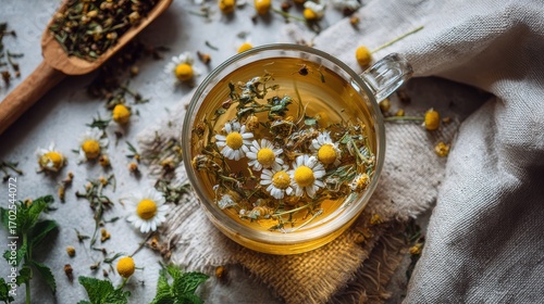 Chamomile Herbal Tea with Fresh Flowers
