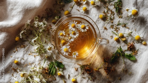 Chamomile Herbal Tea with Fresh Flowers
