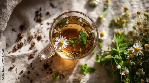 Chamomile Herbal Tea with Fresh Flowers
