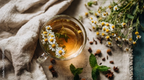 Chamomile Herbal Tea with Fresh Flowers
